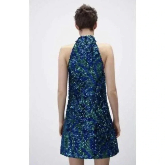 ZARA MULTICOLOR SEQUINED HALTER NECK DRESS medium 9205/102 - Picture 6 of 12